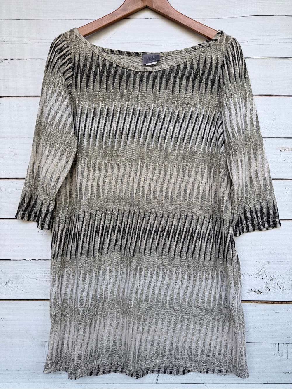 Elif for Jordan Taylor Geometric Zigzag Metallic Knit Tunic Top - Large